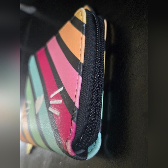 Betsey Johnson Kitty Cat Zipper Wallet Rainbow Stripe - Picture 3 of 8